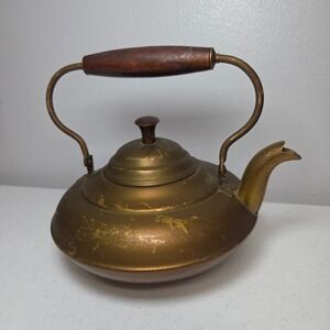 Vintage Revere Ware Copper Tea Kettle Brass Handle Wood Grip 6 Cup 8X6
